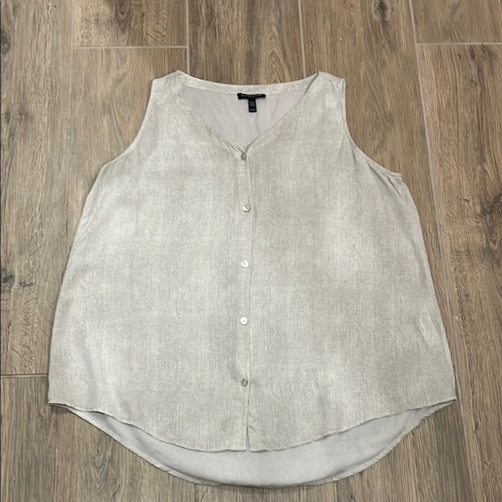Eileen Fisher 100% Silk Sleeveless Button TankTop Hazy Printed Crepe Bone Blouse - Picture 9 of 11